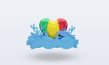 3D Okyanus Günü Mali bayrak dikmeyi sever