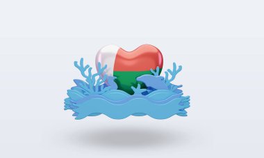 3D Okyanus Günü Madagaskar Bayrağı sever