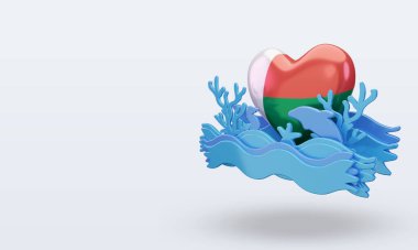 3D Okyanus Günü Madagaskar Bayrağı sever