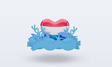 3d okyanus günü Lüksemburg aşk bayrağı cephe manzarası