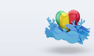 3D Okyanus Günü Mali bayrak dikmeyi sever