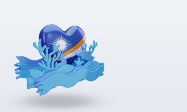 3D Okyanus Günü Marshall Adaları bayrağın soldan çekilmesini sever