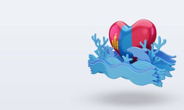 3d okyanus günü Moğolistan bayrağı doğru görünüm verir