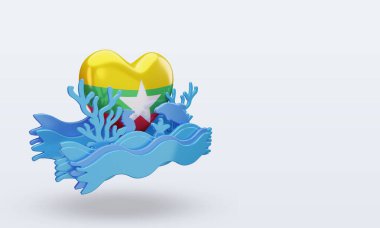 3D Okyanus Günü Myanmar bayrağı seviyor.