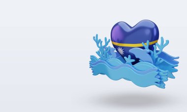 3D okyanus günü Nauru bayrak dikmeyi sever.