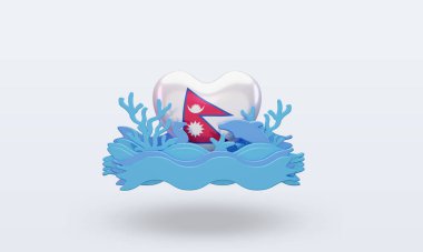 3D Okyanus Günü Nepal bayrağı sever