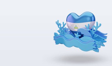 3d okyanus günü Nikaragua aşk bayrağı doğru görünüm veriyor