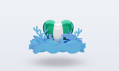 3D Okyanus Günü Nijerya bayrağı sever