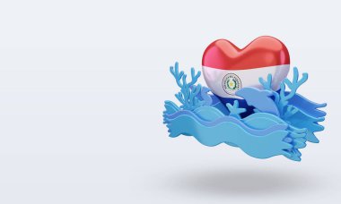 3d Okyanus Günü Paraguay Bayrağı doğru görünümü gösterir