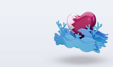 3D Okyanus Günü Katar bayrağı sağa döndürmeyi sever