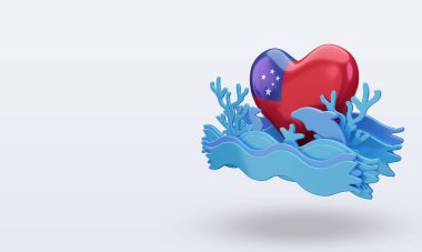 3d Okyanus Günü Samoa aşk bayrağı doğru görünüm veriyor