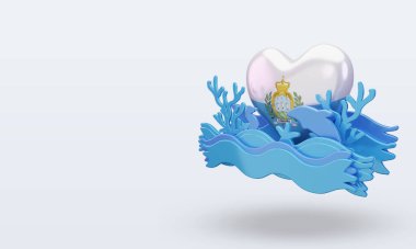 3D Okyanus Günü San Marino Bayrağı sever