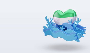 3d Okyanus günü Sierra Leone aşk bayrağı doğru görünüm veriyor