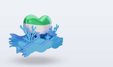 3d Okyanus günü Sierra Leone aşk bayrağı sol görüşü yansıtıyor