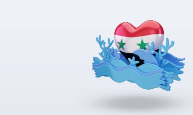 3D Okyanus Günü Suriye bayrağını sever