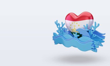3D Okyanus Günü Tacikistan Bayrağı seviyor