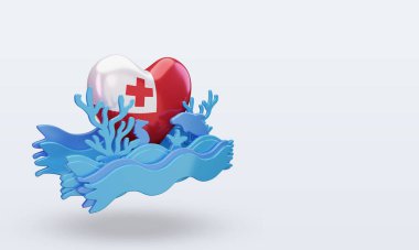 3D Okyanus Günü Tonga Bayrağı sol görüşü temsil ediyor