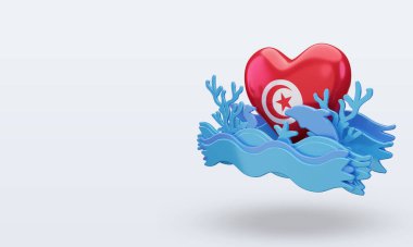 3d Okyanus Günü Tunus Bayrağı seviyor Doğru görünümü oluşturuyor
