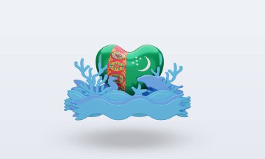 3D Okyanus Günü Türkmenistan bayrağını seviyor