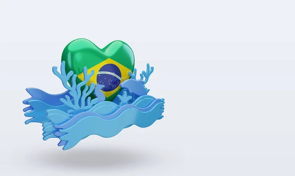 Ocean Day Brazil Love Flag Rendering Left View — стоковое фото