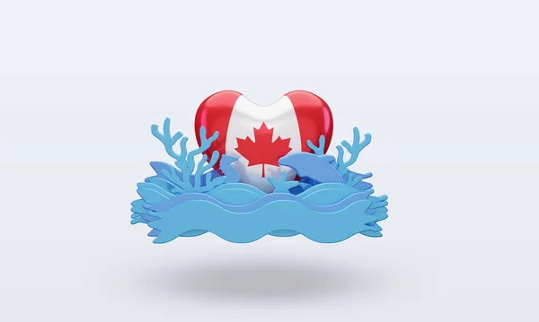 Oceaan Dag Canada Liefde Vlag Rendering Front View — Stockfoto