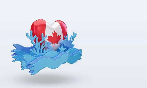 Océano Día Canadá Amor Bandera Renderizado Vista Izquierda —  Fotos de Stock