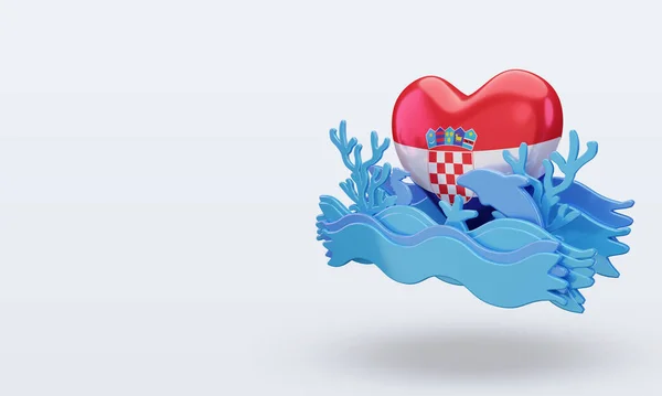 Océano Día Croacia Amor Bandera Renderizado Vista Correcta —  Fotos de Stock