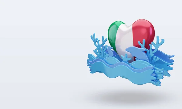 Ocean Day Italy Love Flag Rendering Right View — Stock Photo, Image