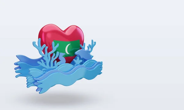 Día Del Océano Maldivas Amor Bandera Representación Vista Izquierda —  Fotos de Stock