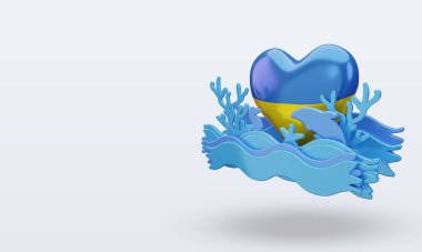 3d Okyanus Günü Ukrayna aşk bayrağı doğru görünüm veriyor