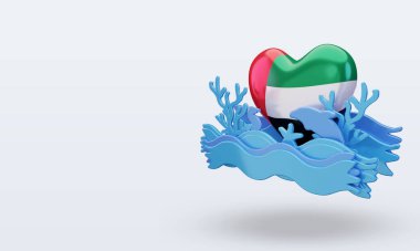 3D Okyanus Günü Birleşik Arap Emirlikleri bayrağı doğru gösteriyor