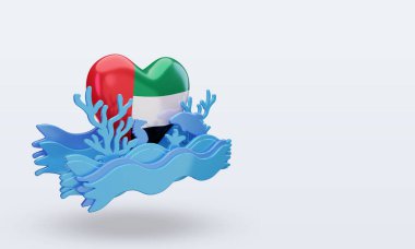 3D Okyanus Günü Birleşik Arap Emirlikleri sol görüşü temsil eden bayrağı seviyor