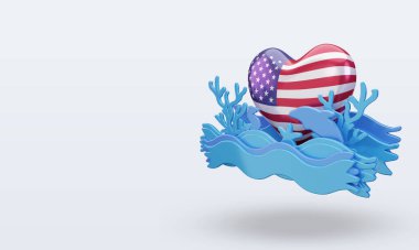 3D Okyanus Günü Amerika bayrağı sever