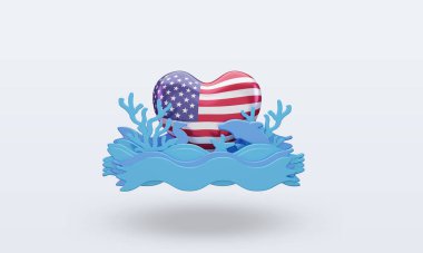 3D Okyanus Günü Amerika bayrağı sever