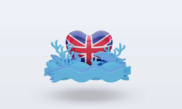 Ocean Day Storbritannien Älskar Flagga Rendering Front View — Stockfoto