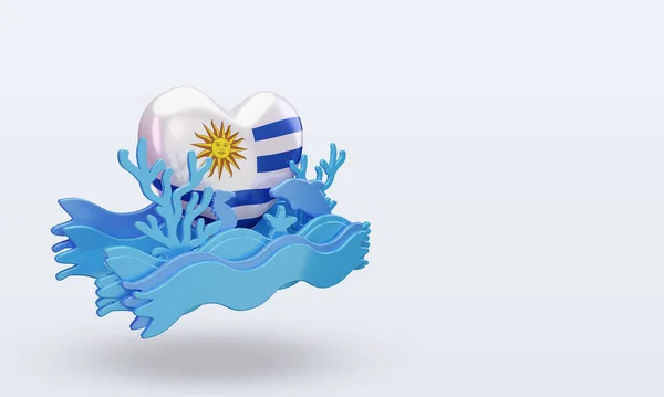 Ocean Day Uruguay Love Flag Rendering Left View — Stock Photo, Image