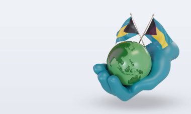 3d. Dünya Ortam Günü Bahamalar bayrağı sağ görünüm oluşturur