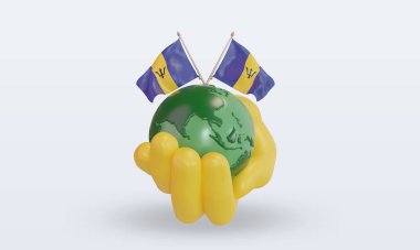 3d Dünya Ortamı Günü Barbados bayrağı ön görünüm oluşturma