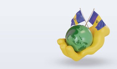 3d Dünya Ortamı Günü Barbados bayrağı sağ görünüm oluşturma