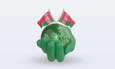3d Dünya Çevre Günü Belarus bayrağı ön görünüm oluşturma