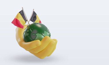 3d Dünya Çevre Günü Belçika bayrağı sol görünümü yansıtıyor
