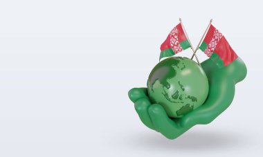 3d Dünya Çevre Günü Belarus bayrağı sağ görünüm oluşturma
