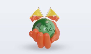 3d Dünya Ortam Günü Bhutan bayrağı ön görünüm oluşturma