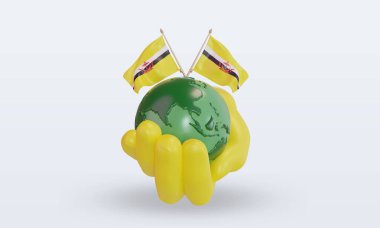 3d. Dünya Çevre Günü Brunei Darussalam bayrağı ön görünüm oluşturuyor