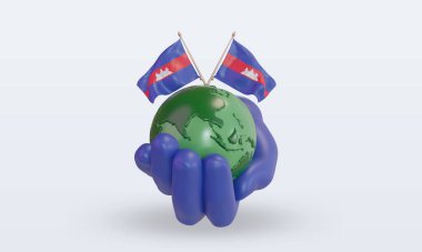 3d Dünya Çevre Günü Kamboçya bayrağı ön görünüm oluşturma