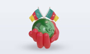 3d Dünya Çevre Günü Kamerun bayrağı ön görünüm oluşturma