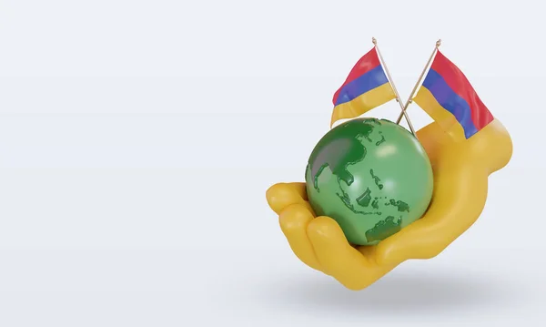 Światowy Dzień Środowiska Flaga Armenii Renderowania Prawy Widok — Zdjęcie stockowe