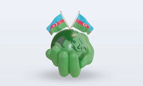 Światowy Dzień Środowiska Flaga Azerbejdżanu Renderująca Widok Przodu — Zdjęcie stockowe