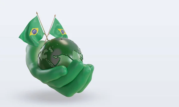 World Environment Day Brazil Flag Rendering Left View — Foto Stock