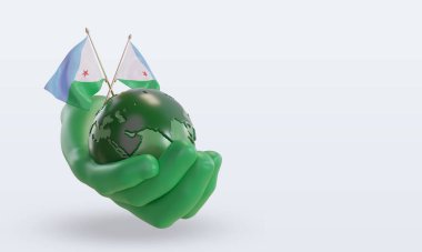 3d Dünya Ortamı Günü Cibuti bayrağı sol görünümü yansıtıyor